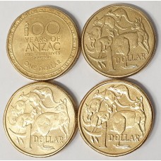 AUSTRALIA 2015 - 2019 . ONE 1 DOLLAR COINS . MOR . 100 YEARS OF ANZAC